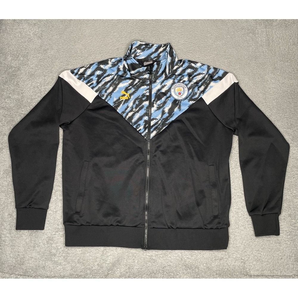 Manchester City Puma Jacket Mens 2XL Blue/Black Warm Up Full Zip Soccer‎ Futbol